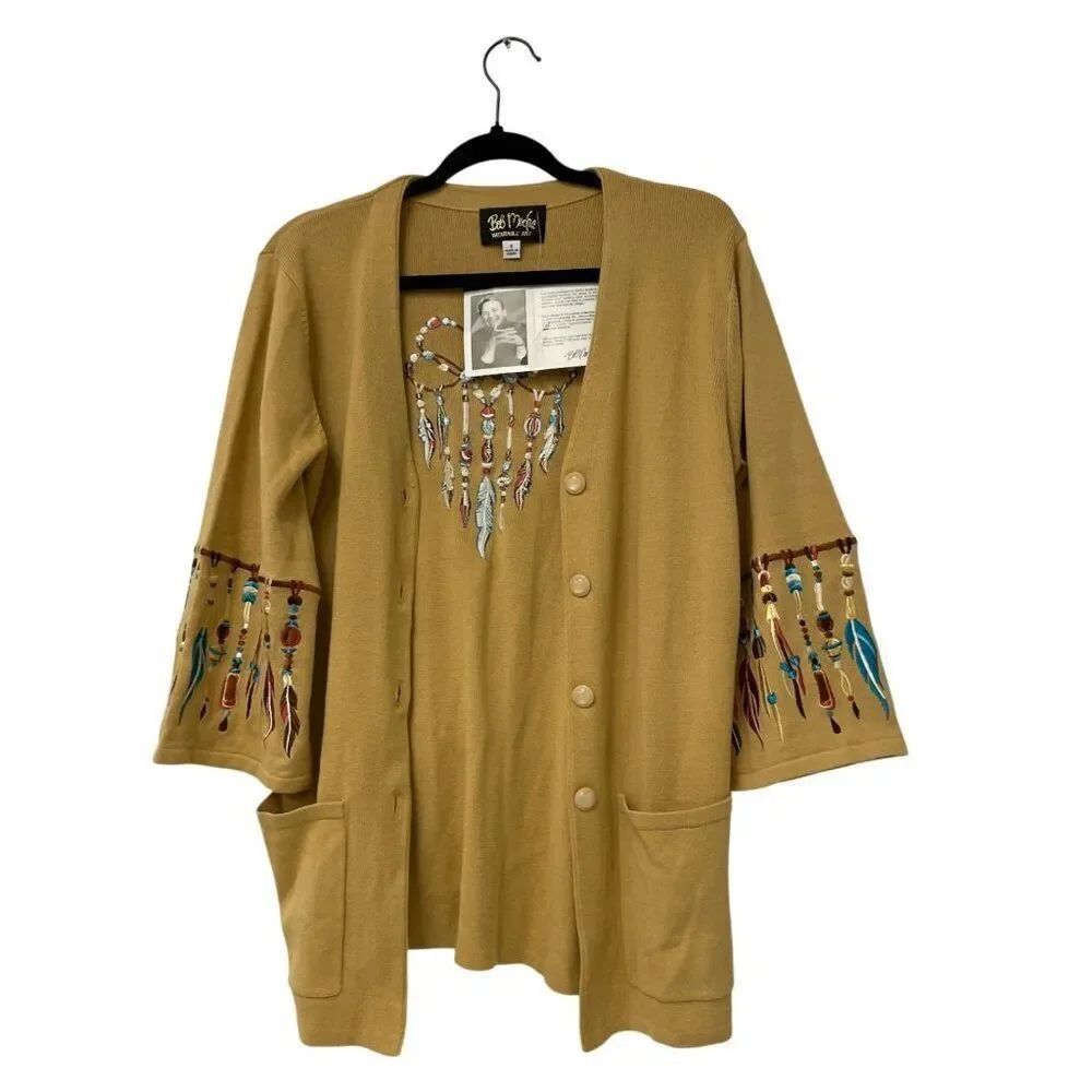 Bob Mackie Womens Cardigan S Gold Wearable Art Dream Catcher Southwestern NWT